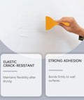 Hand using yellow scraper with Drywall Patch Repair Kit With Quick Drying Putty, Wall Repair Paste And Scraper for plaster and woodwork.