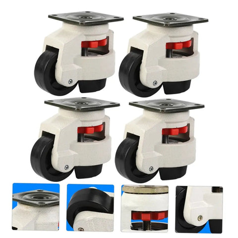 Beefy Heavy Duty Four Piece 3 Inch Adjustable Height Swivel Plate Casters Set for Workbenches and Equipment with 360 Degree Rotation Sturdy Load Bearing Industrial Transport Wheels, nylon steel aluminum