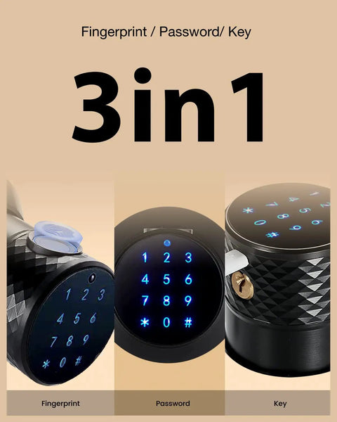 3 In 1 Smart Door Knob With Big Fingerprint Sensor And Keypad, No App Needed For Keyless Entry Door Lock With Handle, showing access methods