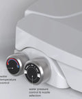 Close-up of controls on Ecoseat Non Electric Bidet Toilet Seat For Elongated Toilets White With Dual Temperature Water And Dual Nozzle System