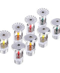 One Piece Workhorse Spray Sprinkler Head For Fire Extinguishing Rig With Reliable 57 68 79 93 Degree Ratings And 20mm Downward Port For Solid Protection - set showing various temperature ratings.