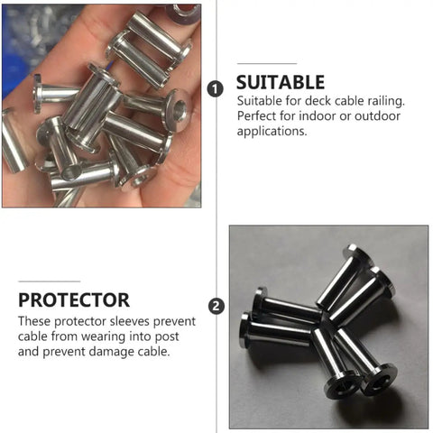 Topperfun Stainless Steel Wire Rope Protector Sleeves 50 Pack With Drill For Railing Kit Outdoor Indoor Prevent Wear And Damage Cable Guarding stainless steel sleeves for deck cable railing