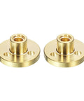 Two Pack Beefy 5mm Brass Lead Screw Nut For T5 Acme Thread With 1mm Pitch 4 Start 4mm Lead, shown front view on white background