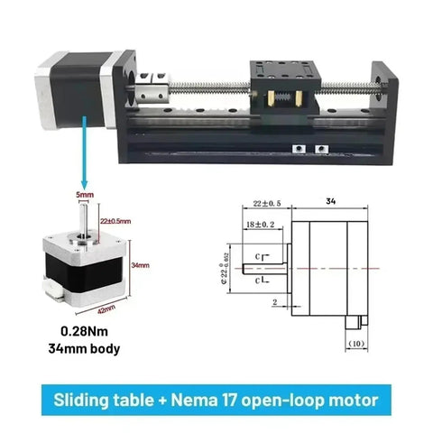 Sleek X Y Z Axis Linear Motor Drive Kit With T Type Self Locking Slide Rail And High Speed 17 Stage Table For Precision Motion Control 40mm Wide, 0.28Nm motor
