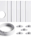 Portable Air Conditioner Window Kit With Adjustable Seal And Dope Vent Panels Sliding Exhaust Kit For Doors And Windows Fits Five Point Nine Inch Diameter Exhaust Hose Extends From Seventeen To Sixty Inches Universal AC Vent Solution components including plates and adapters displayed.