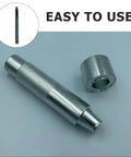 Pro Grade 17mm Eyelet Setter Tool And Die Punch Kit with steel puncher and die, shown in close-up with textured handle, silver color