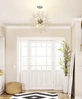 Modern Crystal Chandeliers Dandelion Firework Sputnik Pendant Lighting with Eight Light Fixtures in hallway ceiling view