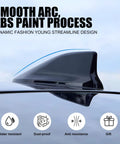 Close-up of black car roof with 1 Piece Car Shark Fin Antenna Replacement Cap With ABS Painted Shark Fin Tail Waterproof Rubber Ring Stable Signal Reception Black Roof Decorative Antenna For Cars Dope Look.