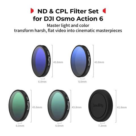 All In One ND Filter Kit For DJI Osmo Action 6 With Five Pack Including CPL ND8 ND16 ND32 Snap On Polarizing Filters And Lens Silicone Cover