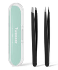 Two Pack Eyebrow Tweezers Set Dope Slant And Point Tip Stainless Steel Pro Grade Precision Tweezers with case