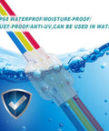 Rugged Waterproof Wire Connectors Plug And Play Insert IP68 Moisture Guard with multiple colored wires submerged in water