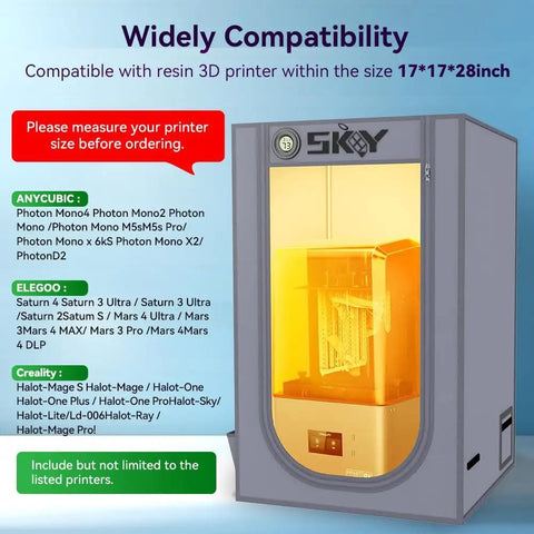 Resin 3D Printer Enclosure Tent With Ventilation System And LED Light Thermo Hygrometer Odor Busting Elimination 17*17*28 Inches Grey