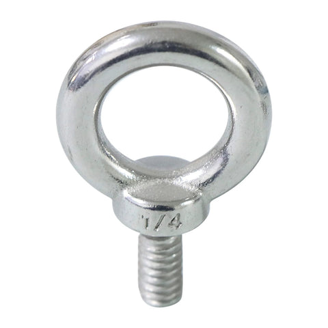 Front view of One Quarter Inch UNC Lifting Shoulder Eye Bolts, Marine Grade 316 Stainless Steel With Threaded Nut Fasteners, Heavy Duty.