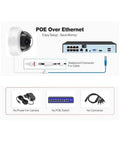 Badass 8MP 4K Outdoor POE Dome IP Security Camera Featuring AI Human Face Detection with POE setup diagram and connectors.