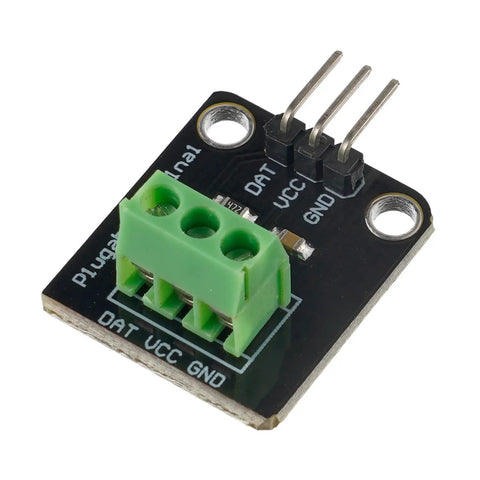 DS18B20 Temperature Sensor Module Kit With Waterproof Stainless Steel Probe for Raspberry Pi GPIO projects, green adapter focus.