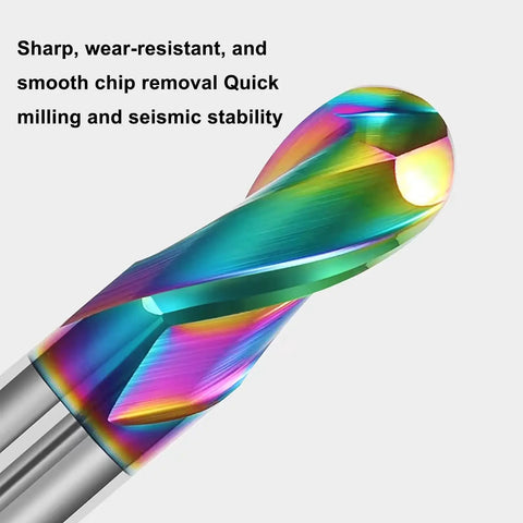 One Quarter Inch Extra Long DLC Coated Two Flute Carbide Ball Nose End Mill For Aluminum Copper Alloys And Plastic Machining