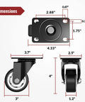 Dimensions diagram of heavy duty 3 inch swivel caster wheels showcasing measurements and design features for optimal mobility.