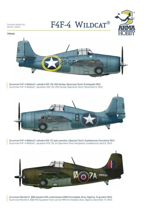 1/72 F4F-4 Wildcat Operation Torch Plastic Model Kit Unpainted Assembly Includes Three Decal Options And Painted Mask Sticker