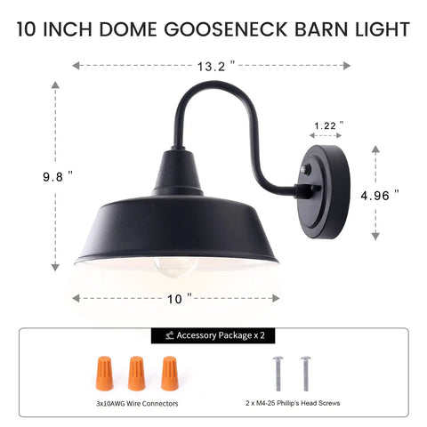 Dusk To Dawn 10 Inch Gooseneck Outdoor Wall Light Black Exterior Barn Light Fixture With White Accent Farmhouse Porch Sconce Photocell Sensor Auto On Off For House
