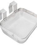 Universal Stainless Steel Ultrasonic Cleaner Basket Fine Mesh Build Fits Jewelry And Small Parts Flawlessly Measuring 5 By 4 By 1 3 4 Inches with tough side clips.