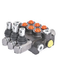 Three Spool Hydraulic Valve With 13GPM Flow And 3600PSI Rating, Directional Control Valve With SAE Ports shown at an angle