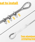 Half Inch Steel Cable Kit 10Ft 7x19 Aircraft Wire Rope With Loops, clamps and thimbles shown, for zipline and towing use.