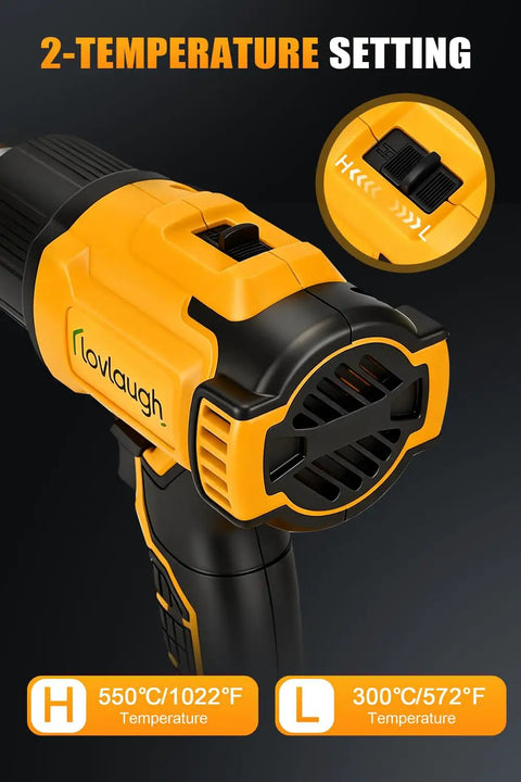 Cordless Heat Gun With LED, Same Specs As Top Model, 990F Max, 42 Minute Runtime, Includes Two 2Ah Batteries, Flat And Hook Nozzles, Budget Pick For Pro-Grade Jobs showing 2-temperature settings