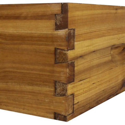 Corner detail of 10-Frame Medium Super Beehive Box With Wax Coated Fir Wood For Langstroth Hives, durable construction visible