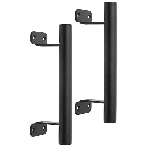 9 Inch Sliding Barn Door Handles Two Pack Black Powder Coated Iron Pull Handles For Gates Garage Outdoor Fence And Interior Closet Doors With No Slip Grip And Rust Proof Finish, shown mounted on white background.