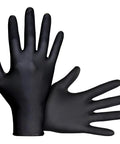 A pair of Raven Powder Free Nitrile Disposable Gloves X Large 7 Mil Thick Pack Of 100 Black Ambidextrous Exam Grade All Day Tough Hand Protection
