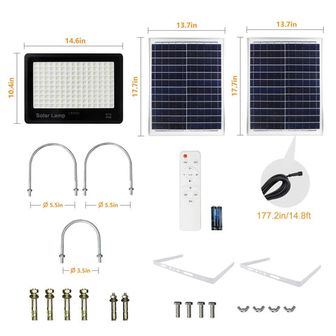 Components of Ultra Bright 400W Solar Security Flood Lights With Remote Control 40000 Lumens IP66 Weatherproof Outdoor LED Street Light