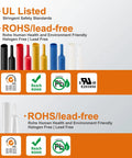 Extra Long Heat Shrink Tubing Kit 172 Pcs, 40 Sizes, 2 To 1 Shrink Ratio, ROHS lead-free certification badges