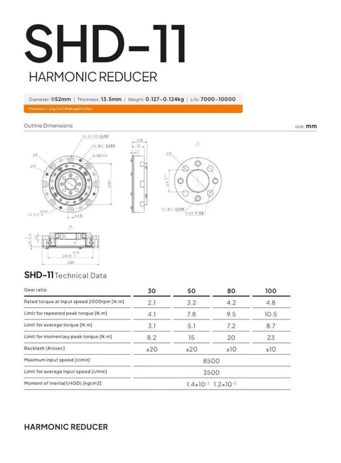 Technical diagram of Compact Hollow Shaft Servo Reducer For NEMA 14 17 Motors 52mm Gearbox With Strain Wave Harmonic Drive