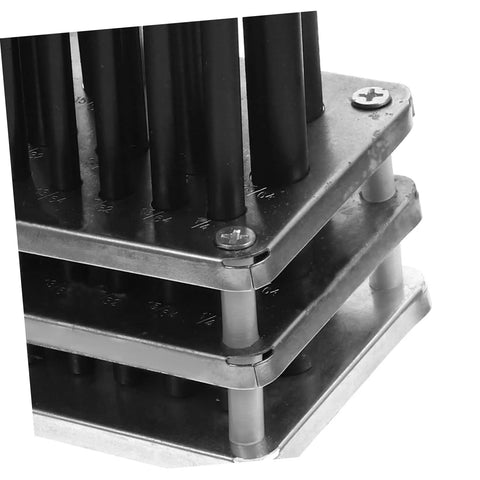 Close-up of Beefy Pro Grade Transfer Punch Set for Machinists, heavy duty punch base kit, durable steel construction.