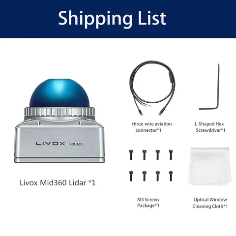 Mid-360 LiDAR Sensor With 10 Cm Minimum Detection Range For Self-Driving Robots shown with accessories
