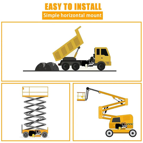 ParnicoTech 6 Quart Hydraulic Power Unit, 12V DC Single Acting Pump, 3200 PSI Relief, SAE 6 Port, Steel Metal Reservoir For Dump Trailer And Car Lifting shown with dump truck and lift equipment.