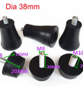 Rubber Shock Isolator Studs 1 Pack Black Adjustable Feet Pads for Chairs, M8/M10 screws, shown with 38mm diameter.