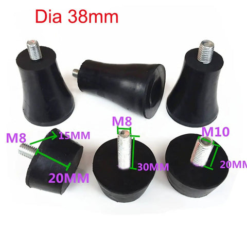 Rubber Shock Isolator Studs 1 Pack Black Adjustable Feet Pads for Chairs, M8/M10 screws, shown with 38mm diameter.