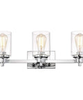 3 Light Chrome Vanity Light Fixtures Over Mirror With Clear Glass Shades Farmhouse Style Wall Sconce Lighting For Bathroom Living Room Bedroom Or Cabinet Indoor Wall Mounted Lamp