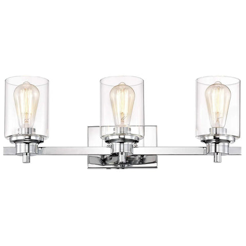 3 Light Chrome Vanity Light Fixtures Over Mirror With Clear Glass Shades Farmhouse Style Wall Sconce Lighting For Bathroom Living Room Bedroom Or Cabinet Indoor Wall Mounted Lamp