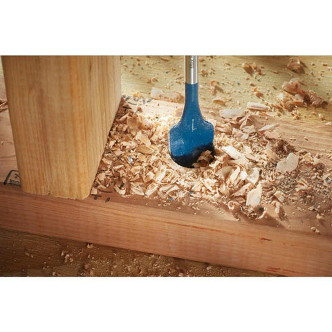 Bosch Daredevil spade bit, 1 in. x 6 in., blue steel, drilling into wood with shavings
