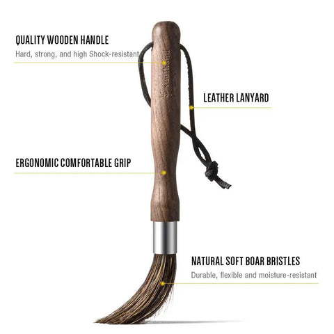 Barista Grade Coffee Grinder Cleaning Brush With Natural Boar Bristles And Walnut Handle Hanging Strap For Easy Drying