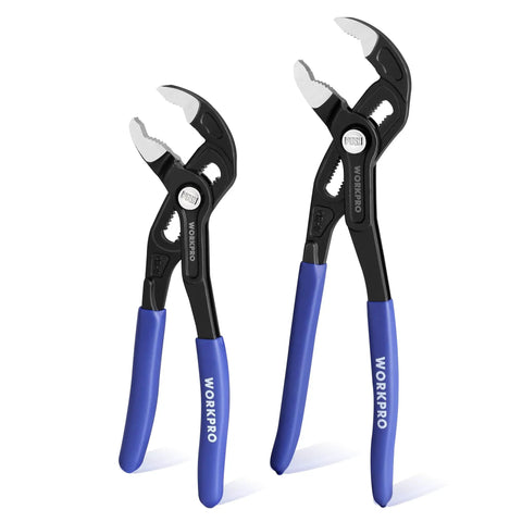Heavy Duty Water Pump Pliers Set With V Jaw Quick Adjustable Groove Joint Pliers For Home And Industrial Repair Pro Grade CR V Tongue And Groove Pliers Push Lock Soft Grip Handles 7 Inch And 10 Inch