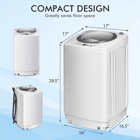 Full Auto Portable Washing Machine, 8 Pounds Compact Laundry Washer Spin Dryer Combo With Led Display, Three Water Settings, Hassle Free Pick For College Dorms, Apartments, Road Trips And Tiny Spaces dimensions showing compact design