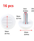 Rock Solid White Furniture Levelers 16 Pack M6 X 18mm Thread Table Leg Adjustable Feet 23mm Base Plastic Glides with measurements