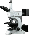 1000X Metallurgical Microscope With Darkfield And Polarizing, Infinity Plan Achromatic Optics, Ten Magnification Settings Up To 1000X, 100W Halogen Illumination For Epi And Transmitted Light, Perfect For Metallurgy Pros And Materials Labs. upright metal analysis microscope with dual eyepieces and light source