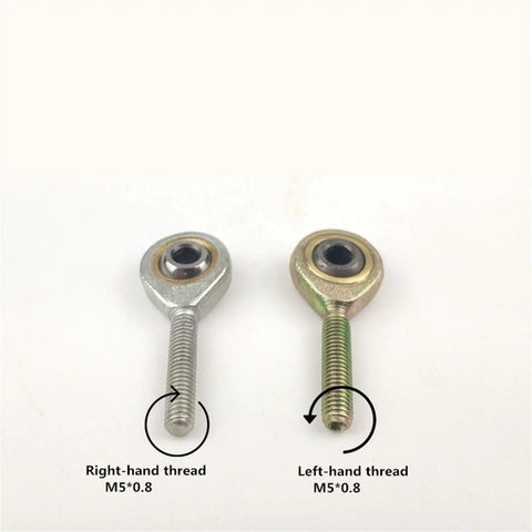 Kickass 2Pcs Rod End Bearings With Male Female M5X0.8 Threads showing right and left hand threaded designs.