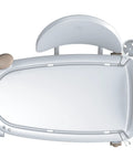 Top view of a white tub transfer bench shower chair, non-slip surface, heavy duty for elderly and disabled, with adjustable height 16-21 inches.