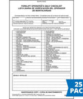 Heavy Duty Forklift Operator Daily Checklist And 27 Point Safety Inspection Log For Electric Or Gas Powered Warehouse Rigs, 25 pack, 775 pages, safety inspection log.