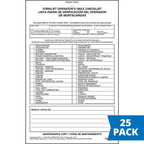 Heavy Duty Forklift Operator Daily Checklist And 27 Point Safety Inspection Log For Electric Or Gas Powered Warehouse Rigs, 25 pack, 775 pages, safety inspection log.